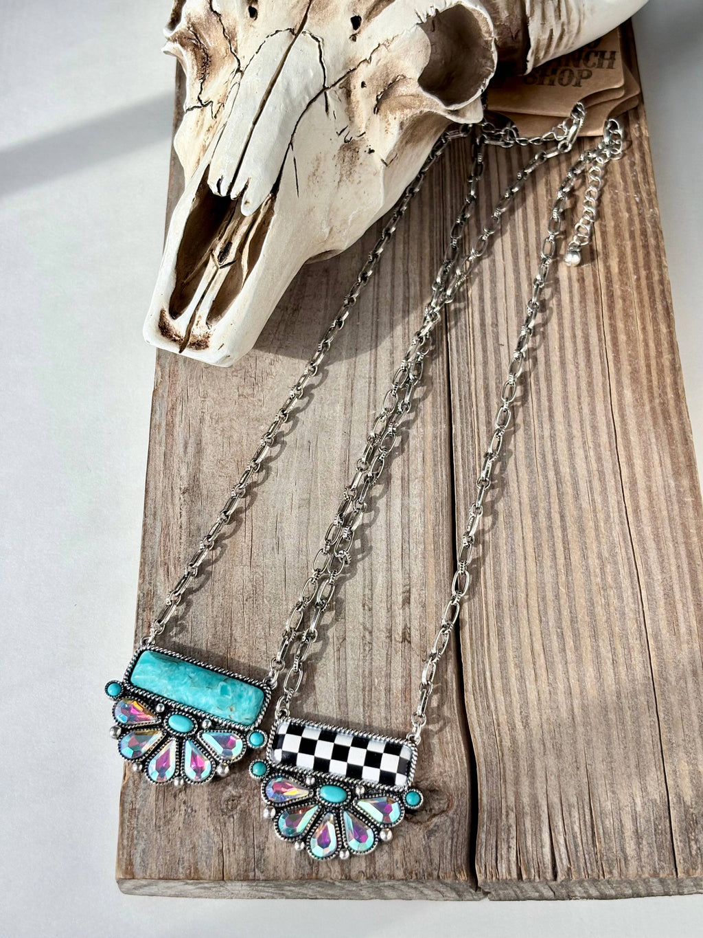 Western Rhinestone Squash Blossom Pendant Necklace