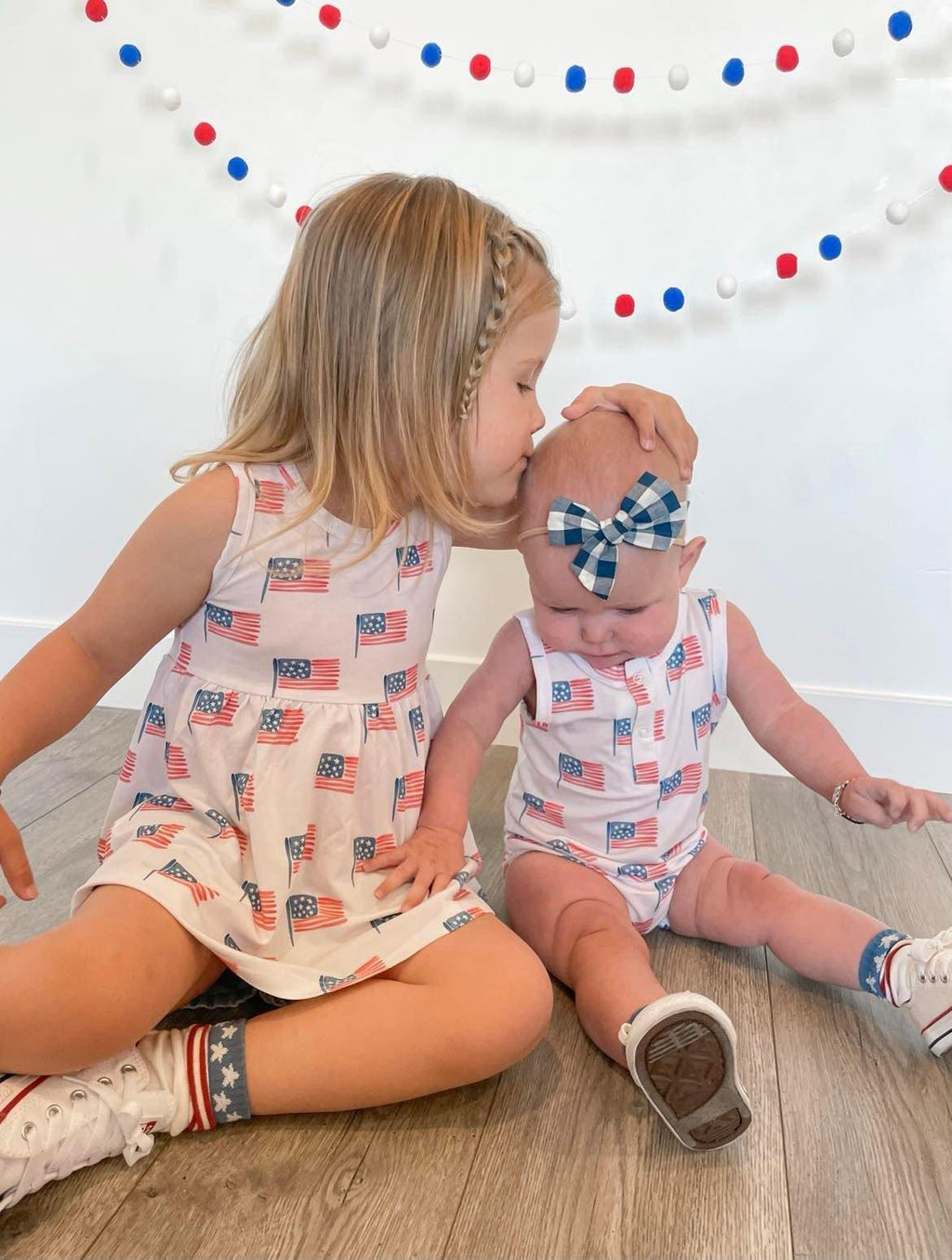Flag Print Bamboo Peplum Top & Bike Shorts