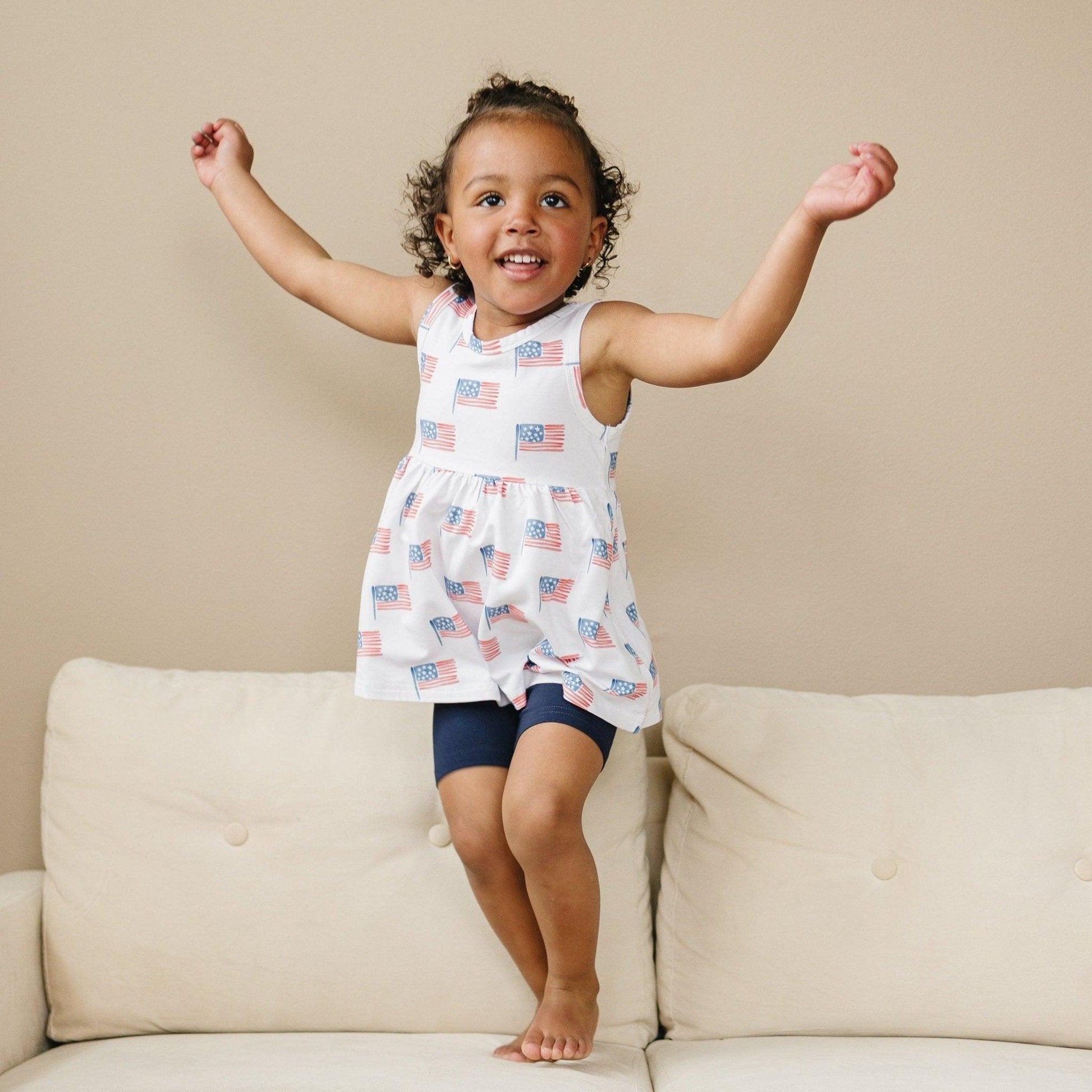 Flag Print Bamboo Peplum Top & Bike Shorts