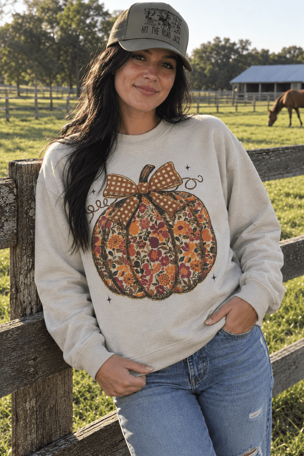 Floral Bow Pumpkin Graphic Sweatshirt