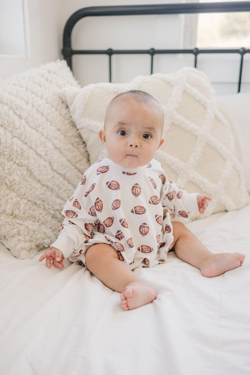 Football Print Bamboo Bubble Romper with Optional Embroidery