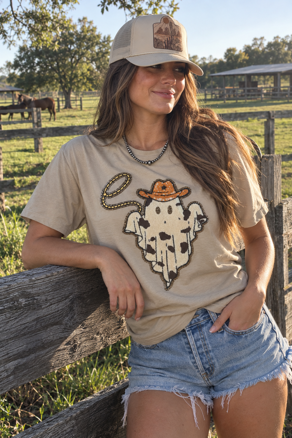 Cowboy Ghost Sequin Patch Tee