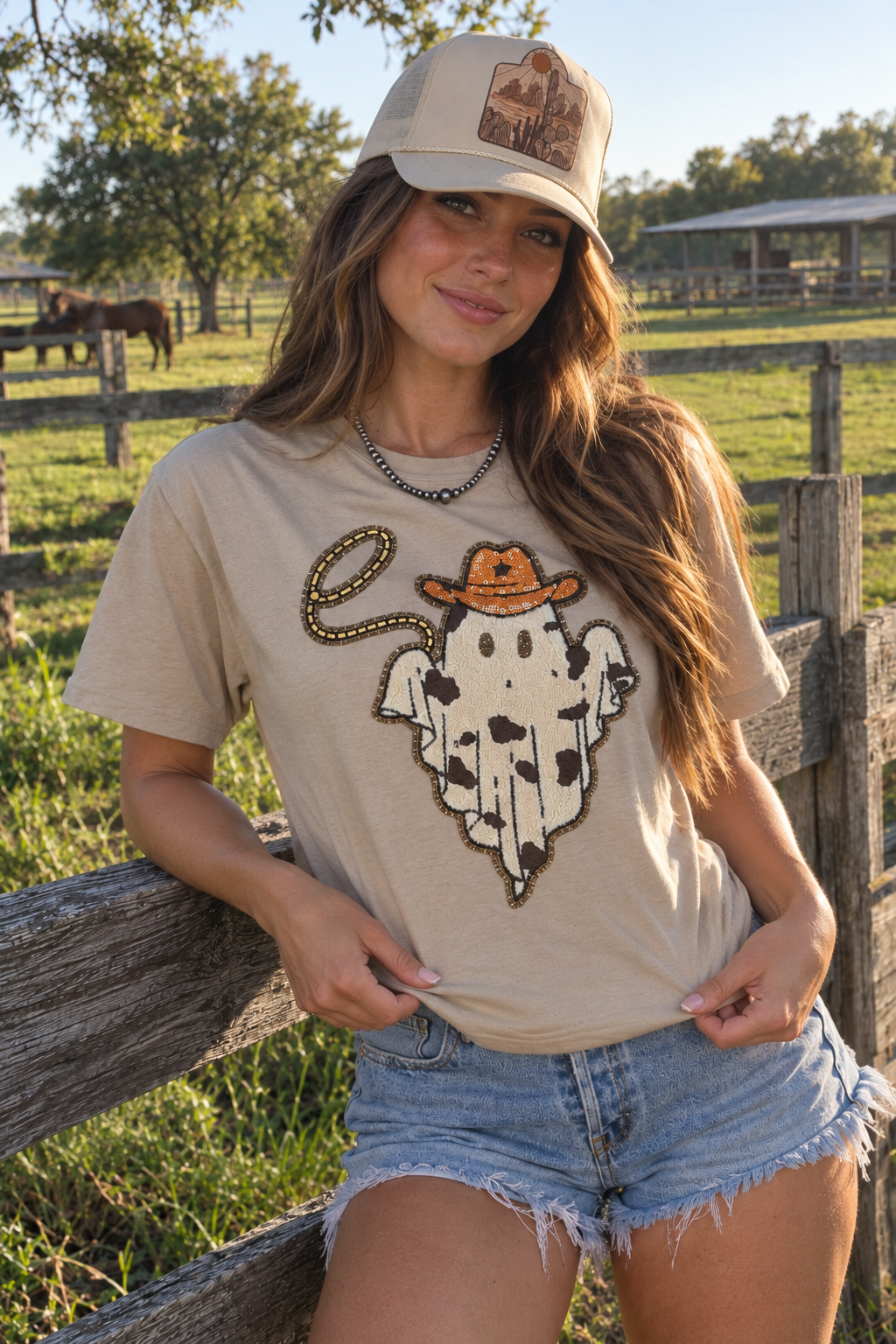 Cowboy Ghost Sequin Patch Tee