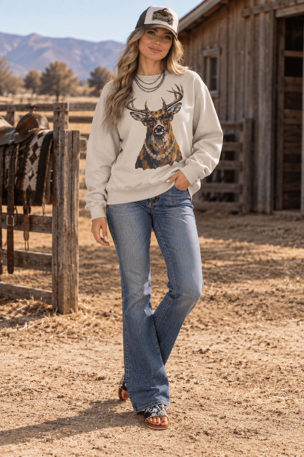 Glam Whitetail Deer Graphic Sweatshirt