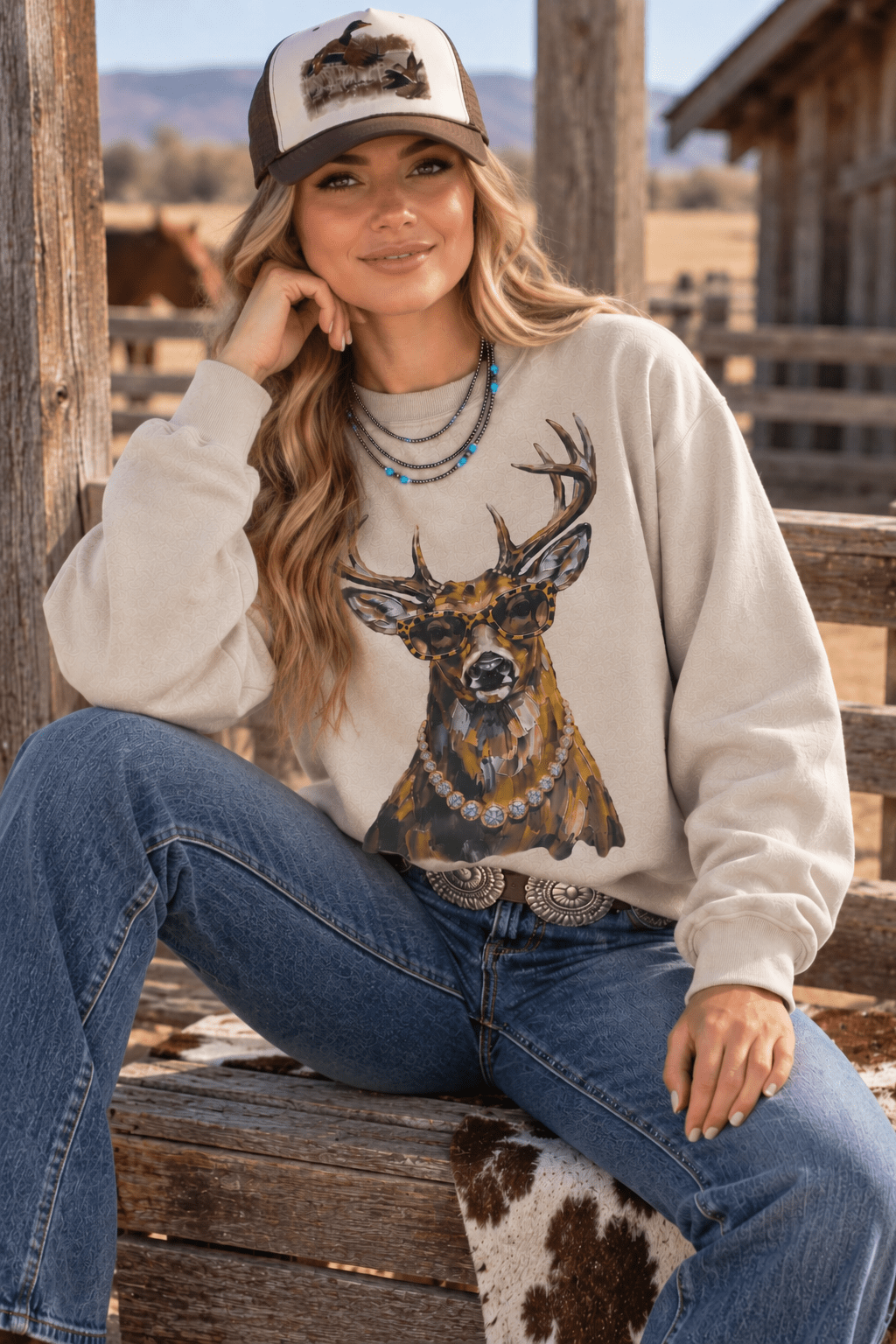 Glam Whitetail Deer Graphic Sweatshirt