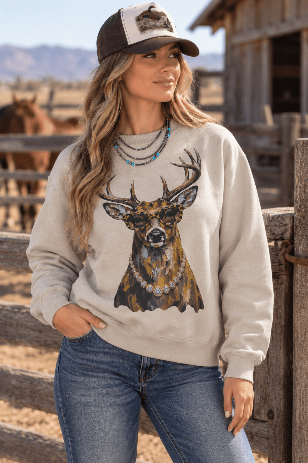 Glam Whitetail Deer Graphic Sweatshirt