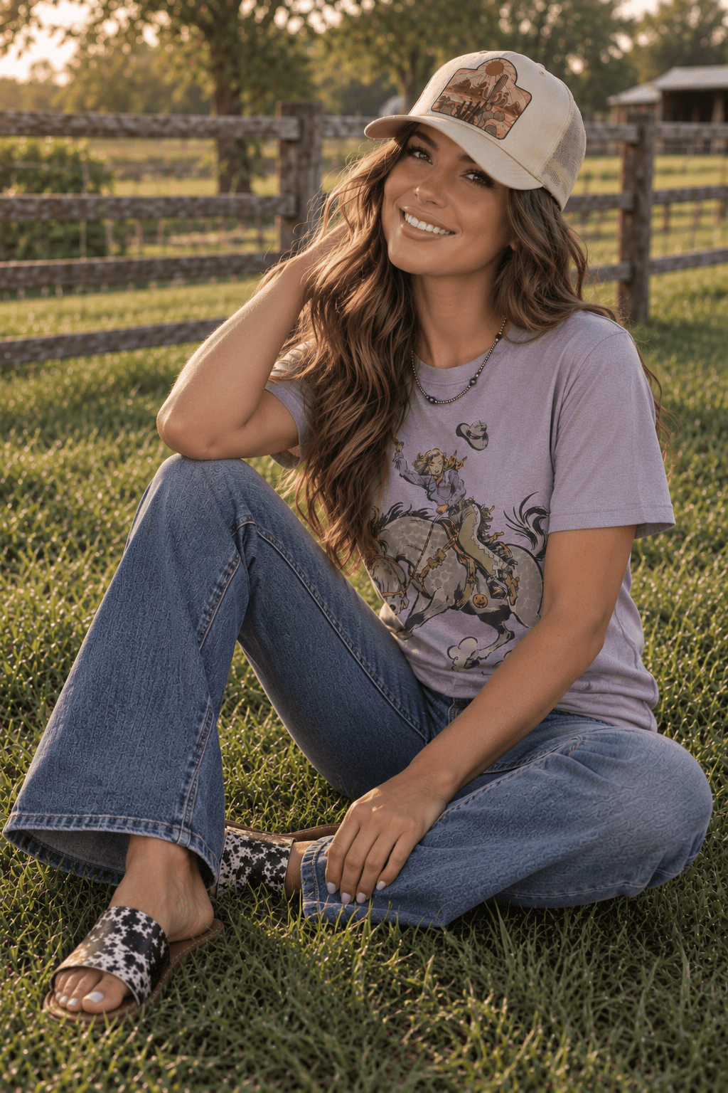 Halloween Cowgirl Bucking Horse Graphic Tee