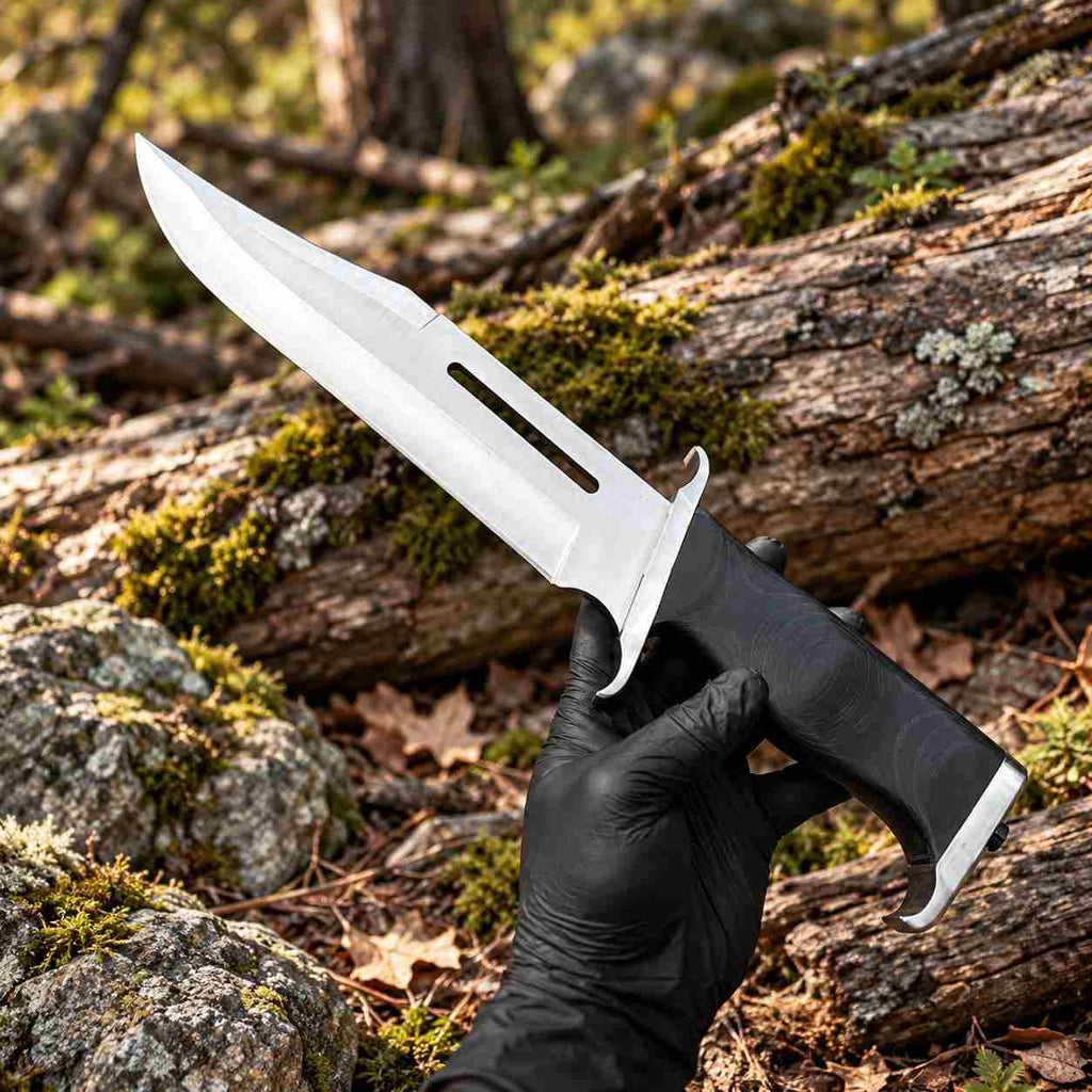 Handmade Large Bowie Knife with Black Handle and Leather Sheath