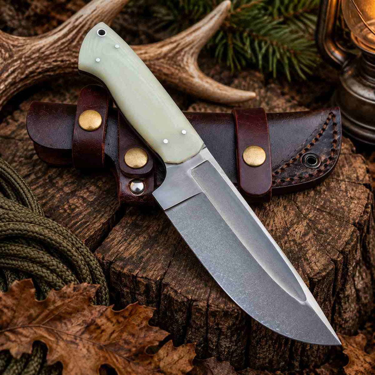 Hand Forged Damascus Hunting Knife – Handmade Fixed Blade Knife With Leather Sheath