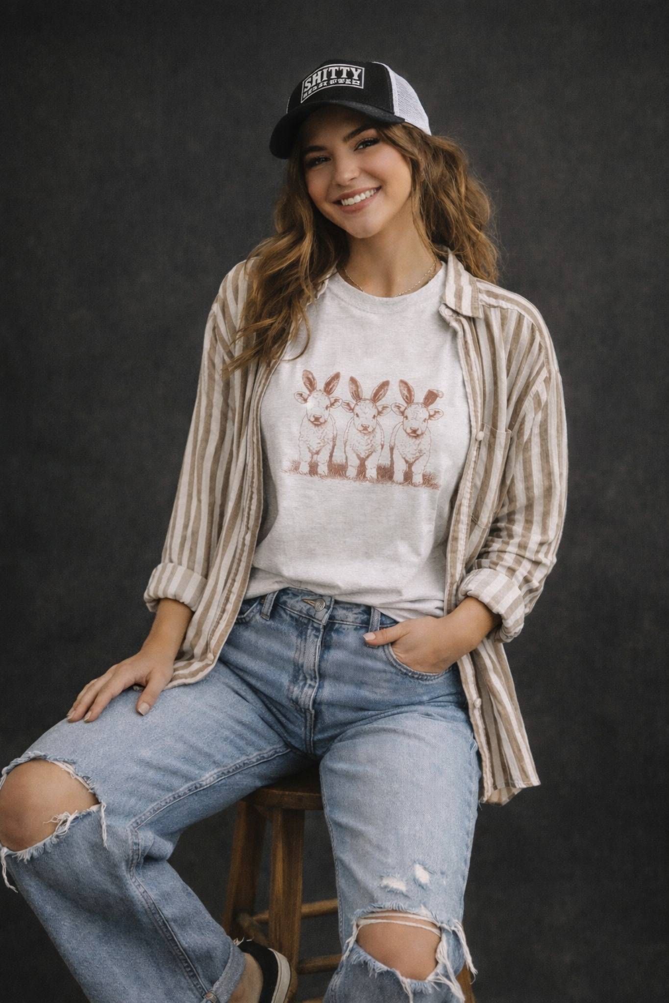 Three Highland Bunny Western Graphic Tee Shirt – Graphic Tee, Long Sleeve & Crewneck