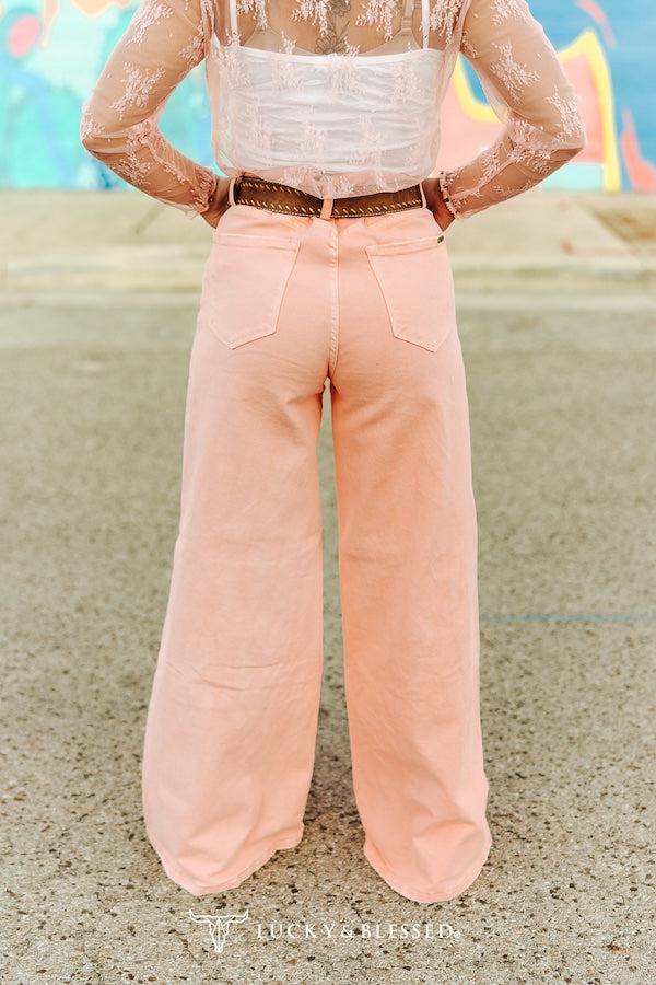 Pink Stretch Denim High Rise Trouser Distressed Jeans