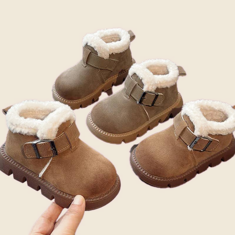 Kids Wagon Fleece Shoes in khaki on a cream background