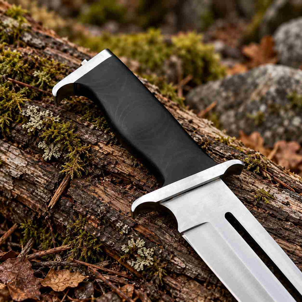 Handmade Large Bowie Knife with Black Handle and Leather Sheath