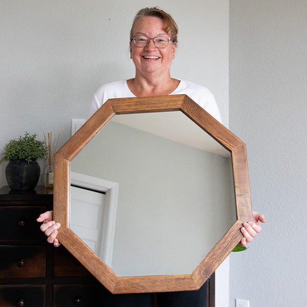 Octagon Wood Frame Mirror