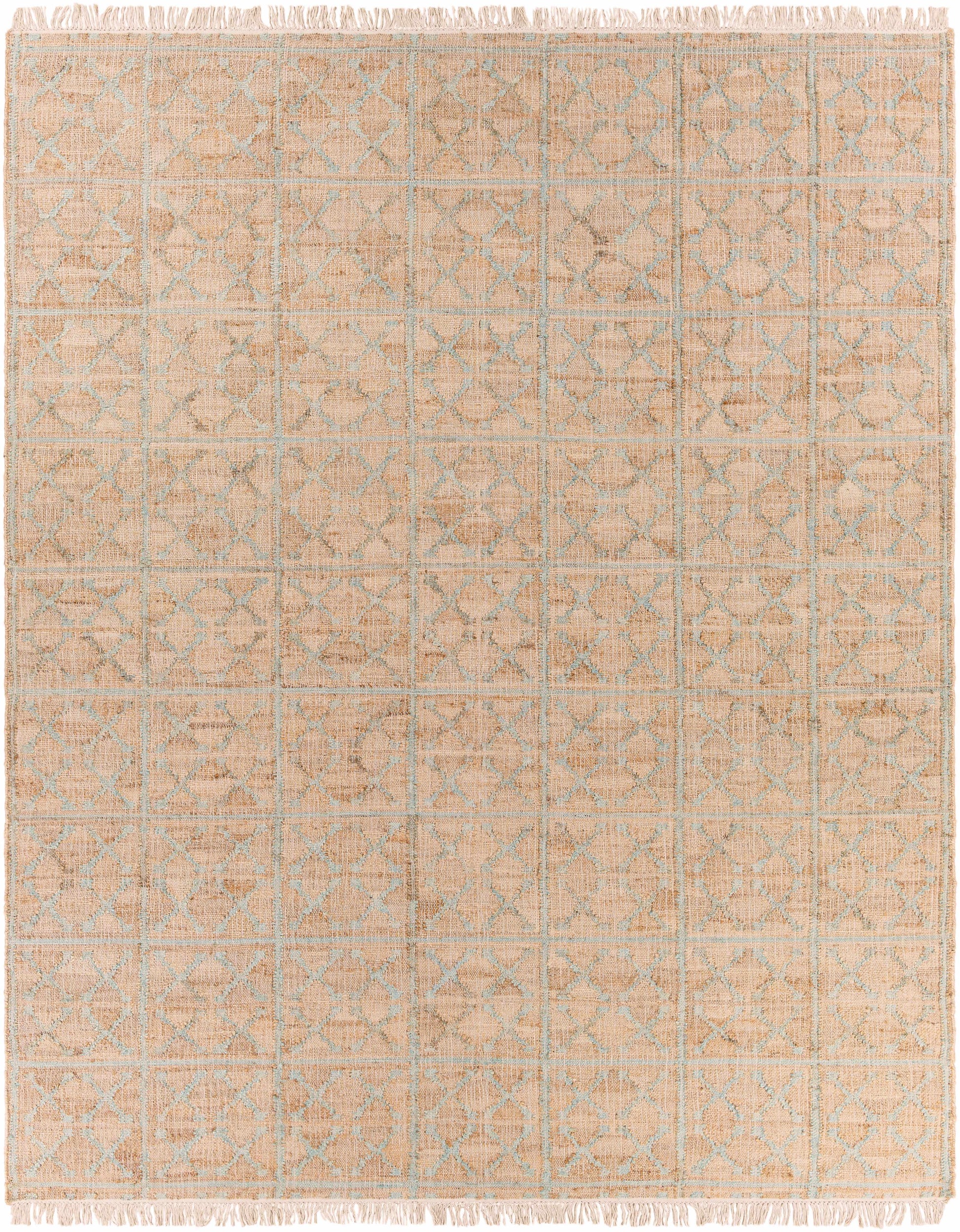 Rice Dusty Sage Fringed Jute Carpet