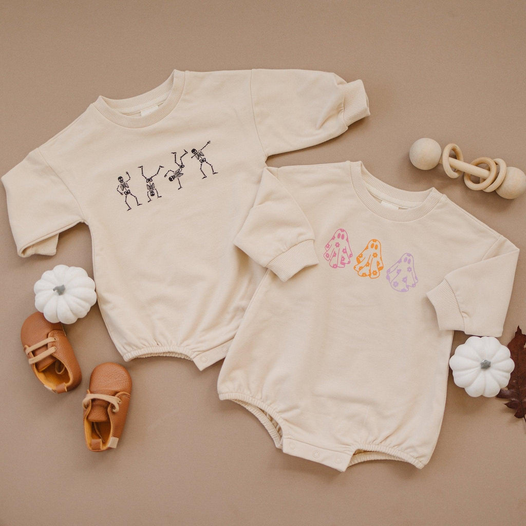 Retro Daisy Ghosts Organic Cotton Sweatshirt Romper