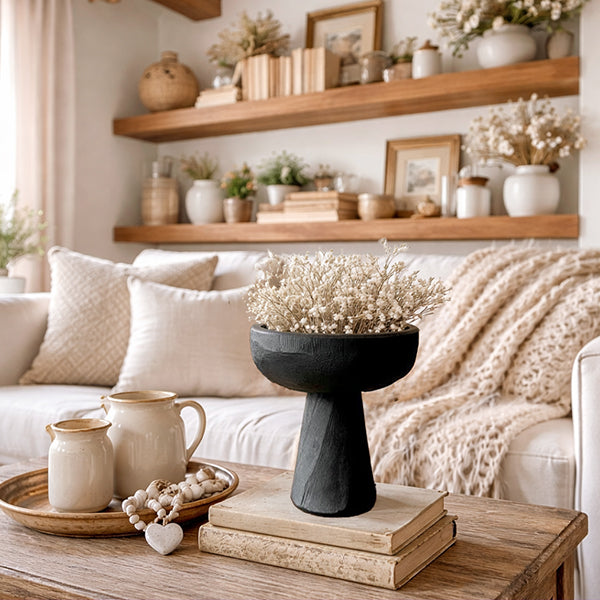 Modern Black Elevated Paulownia Wood Bowl Riser