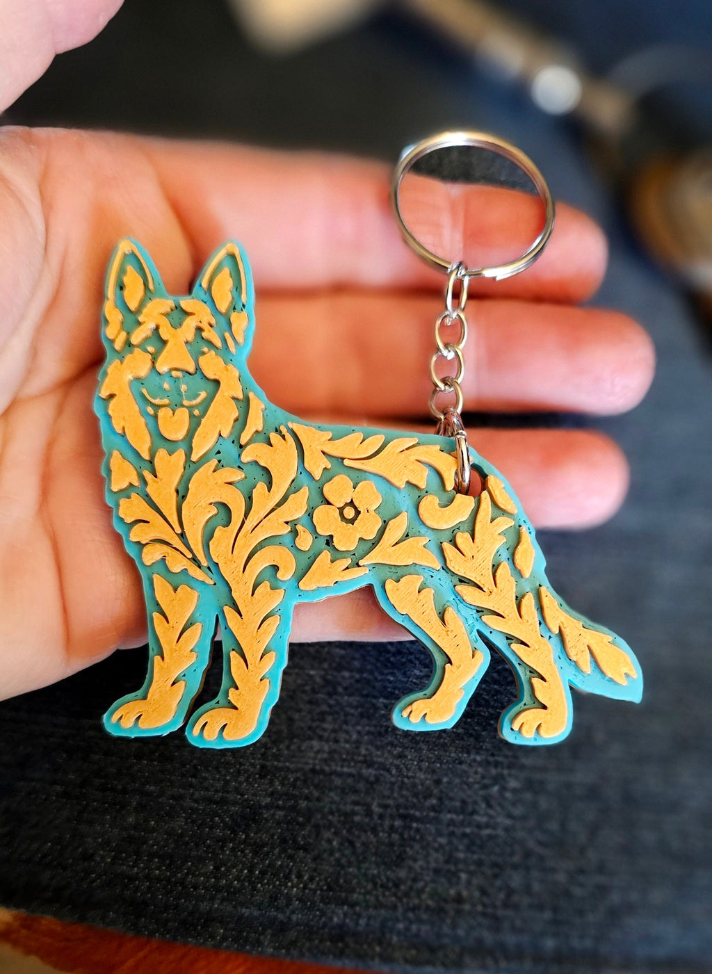 3D Print German Shepherd Dog Tooled Keychain Made in America
