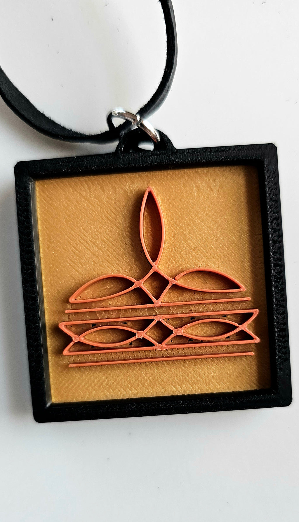 3D Print Picture Necklace on Deerskin Leather Western Bootstitch Made in America