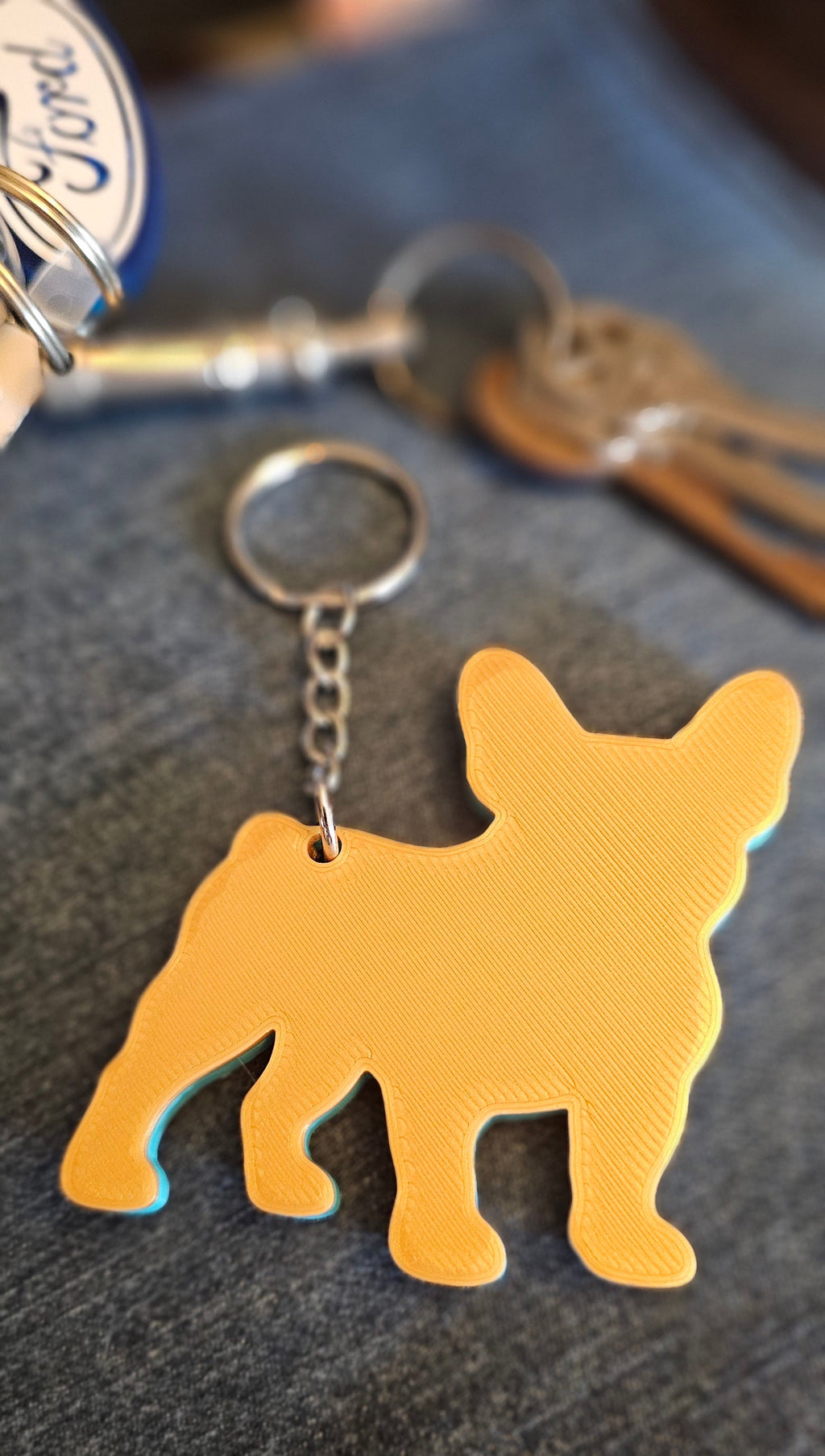 3D Print Frenchie French Bulldog Tooled Keychain Made in America