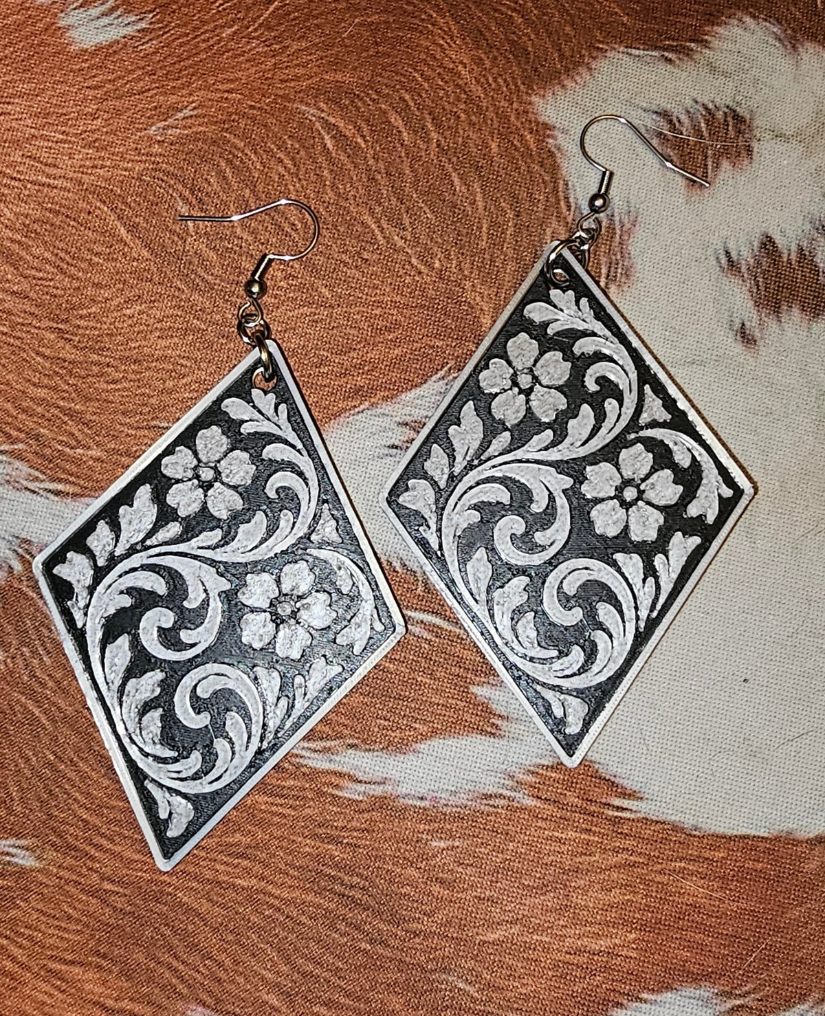 3D Print Western Tooled Floral Earrings Made in America Choice of Colors