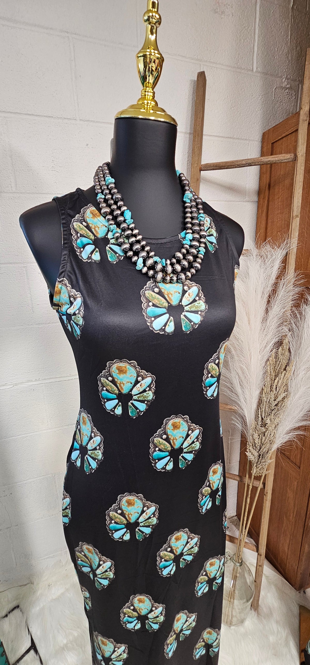 Baha Ranch Turquoise Naja Sleeveless Bodycon Side Slit Maxi Dress
