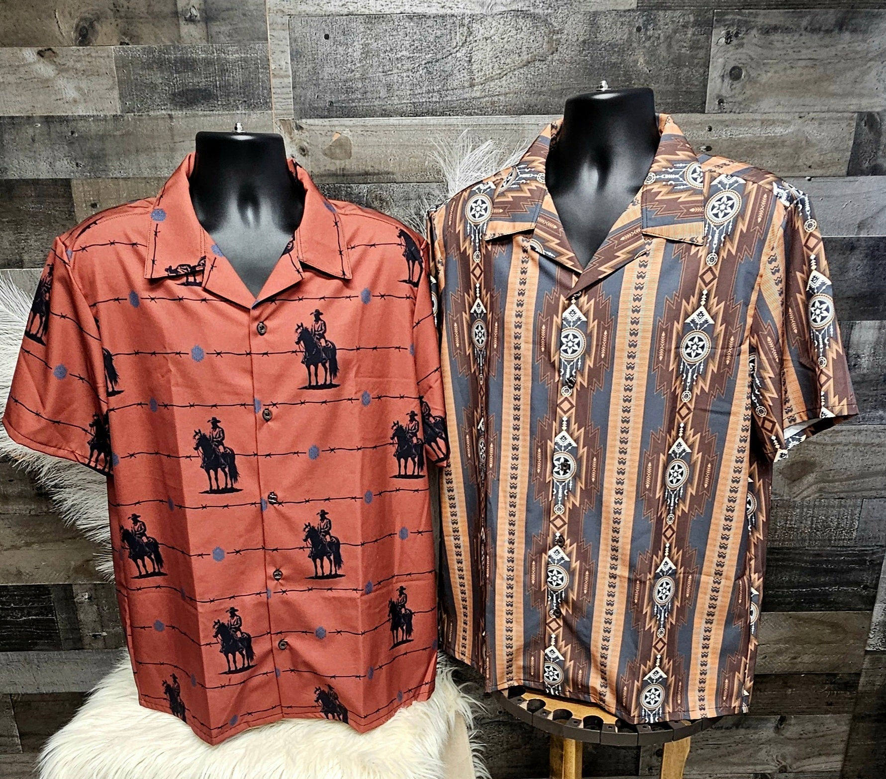 Baha Ranch Brown Saddle Up Western Hawaiian Shirt Made in America