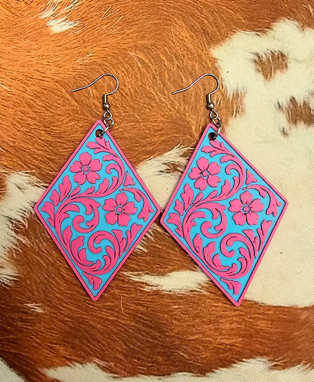 3D Print Western Tooled Floral Earrings Made in America Choice of Colors