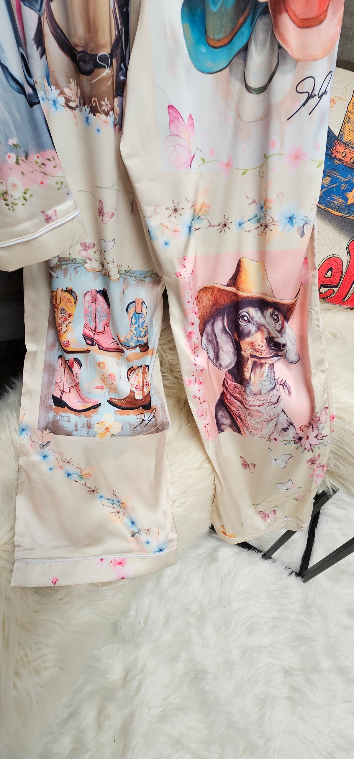 Baha Ranch Danilo Painted Cowgirl Satin Long Pajamas