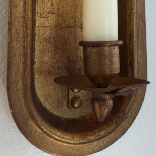Antique Gold Taper Candle Holder Wall Sconce, Set of Two