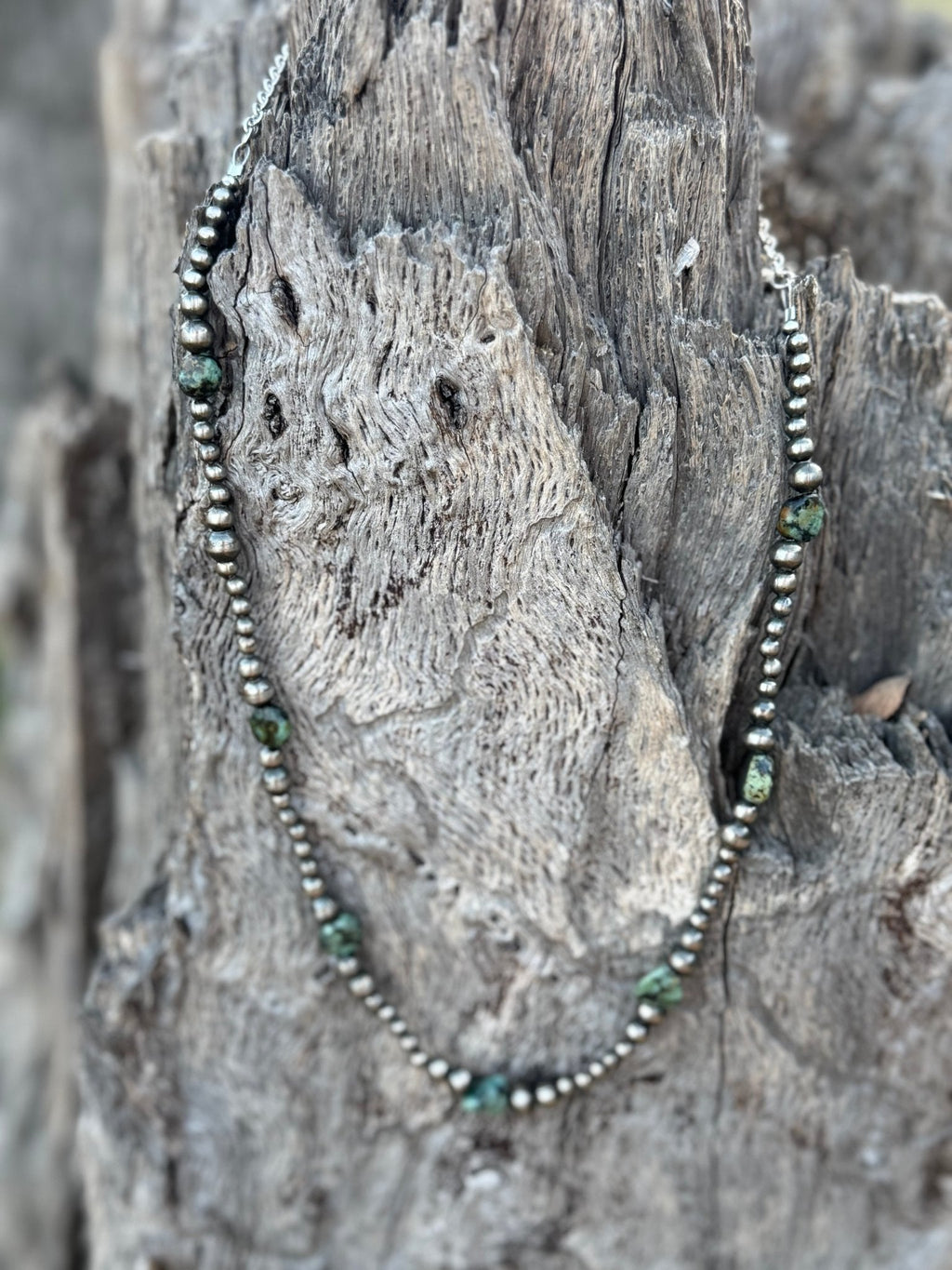 Sterling Silver Turquoise Flats Beaded Necklace