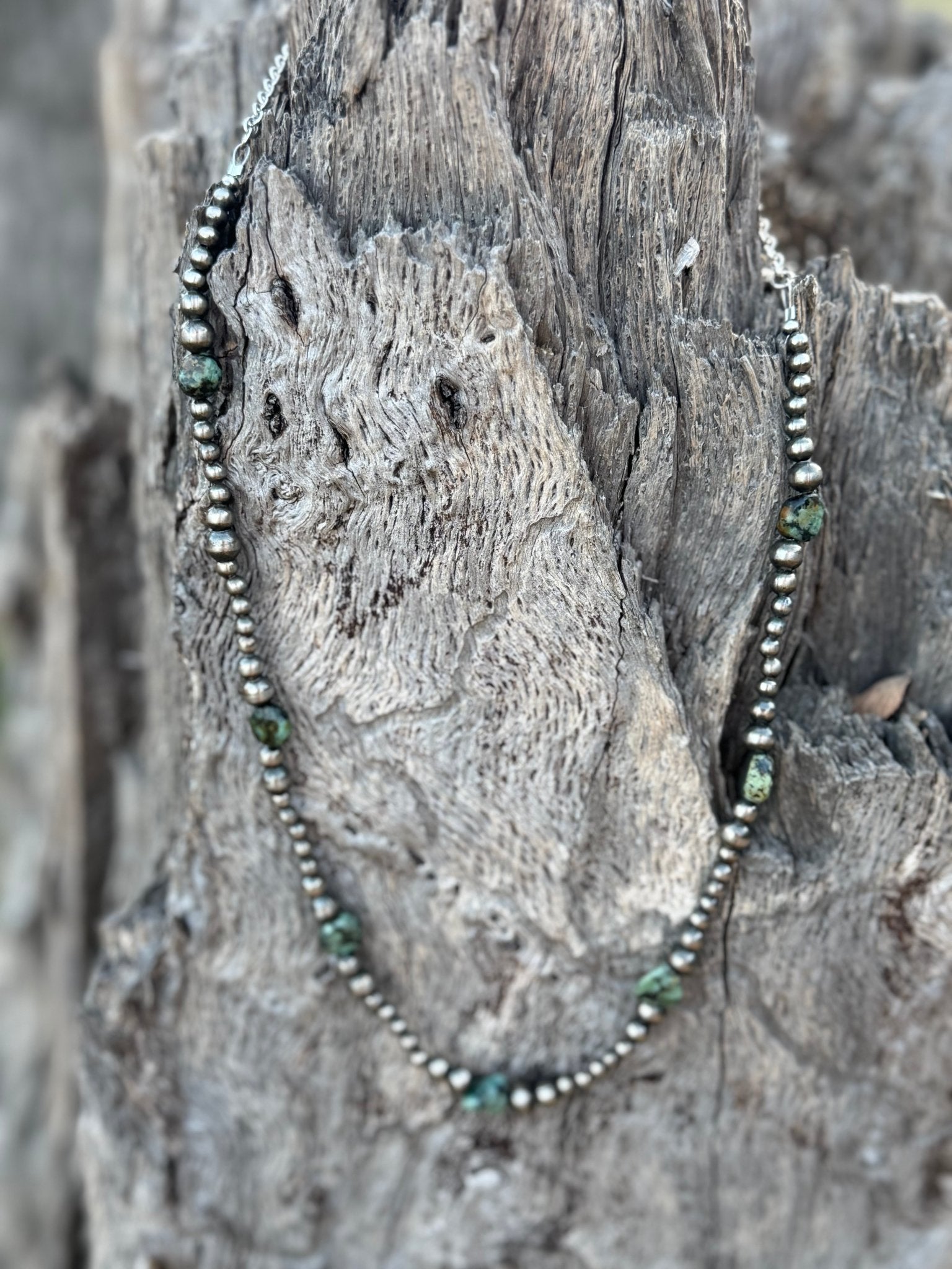 Sterling Silver Turquoise Flats Beaded Necklace