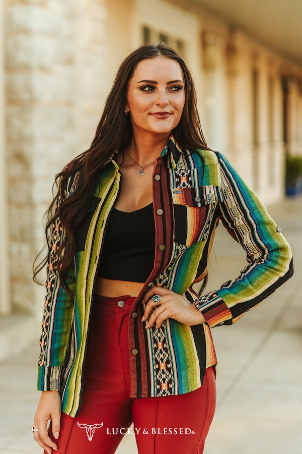 Jacquard Woven Serape Multi Color Long Sleeve Western Shirt