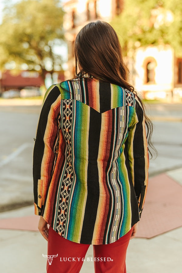 Jacquard Woven Serape Multi Color Long Sleeve Western Shirt
