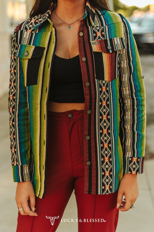 Jacquard Woven Serape Multi Color Long Sleeve Western Shirt