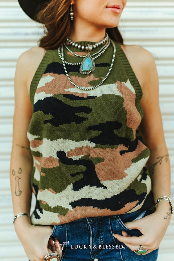 Camo Sleeveless Knit Tank Top/Vest