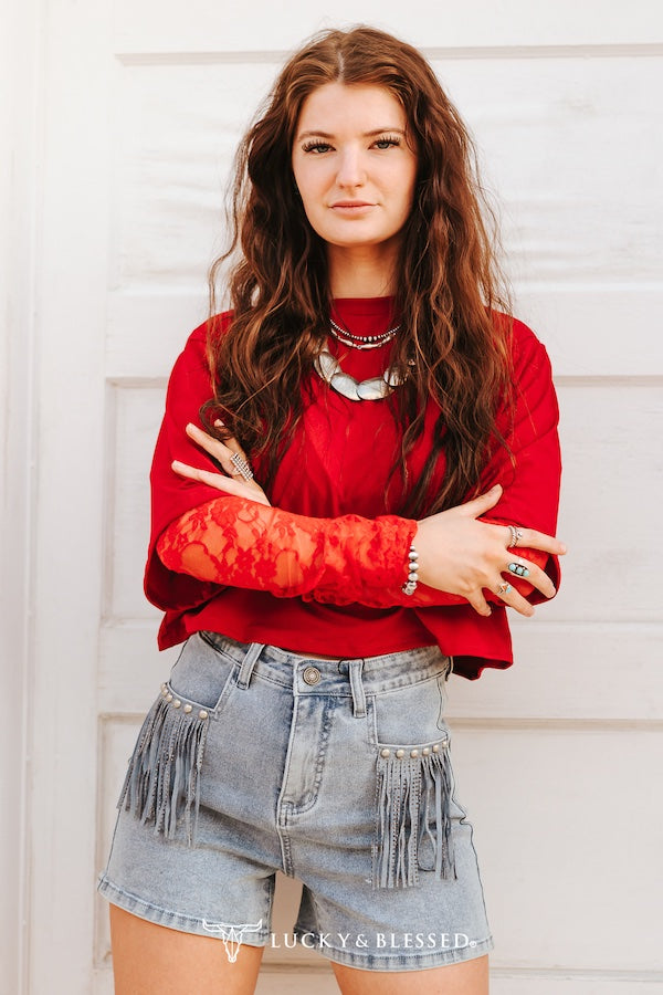 Relaxed Fit Shirt W/Lace Sleeves