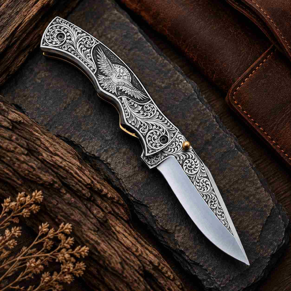 Personalized Viking Raven Folding Knife – Engraved D2 Steel Pocket Knife With Gift Box