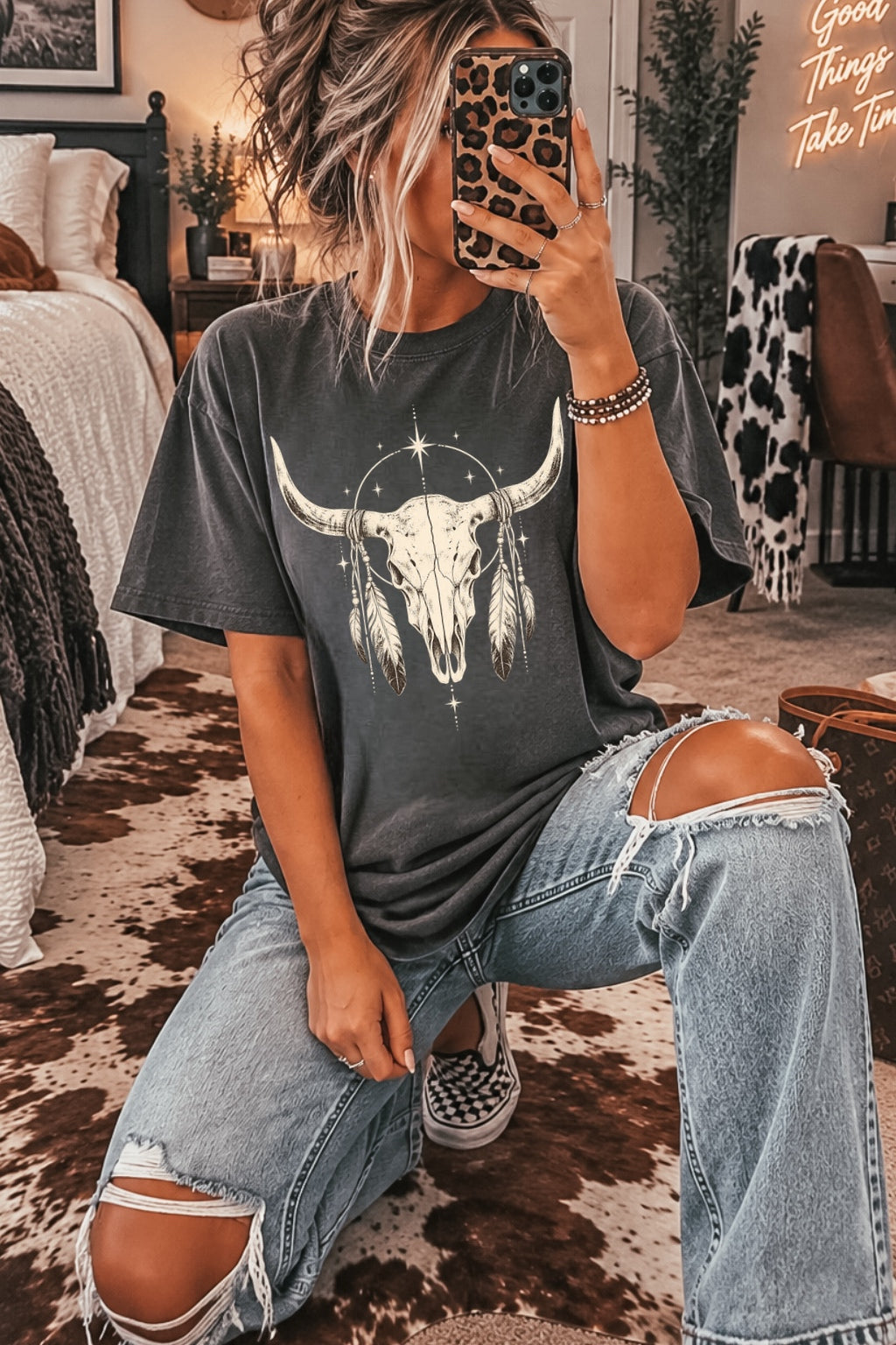 Western Longhorn Skull Graphic Shirt