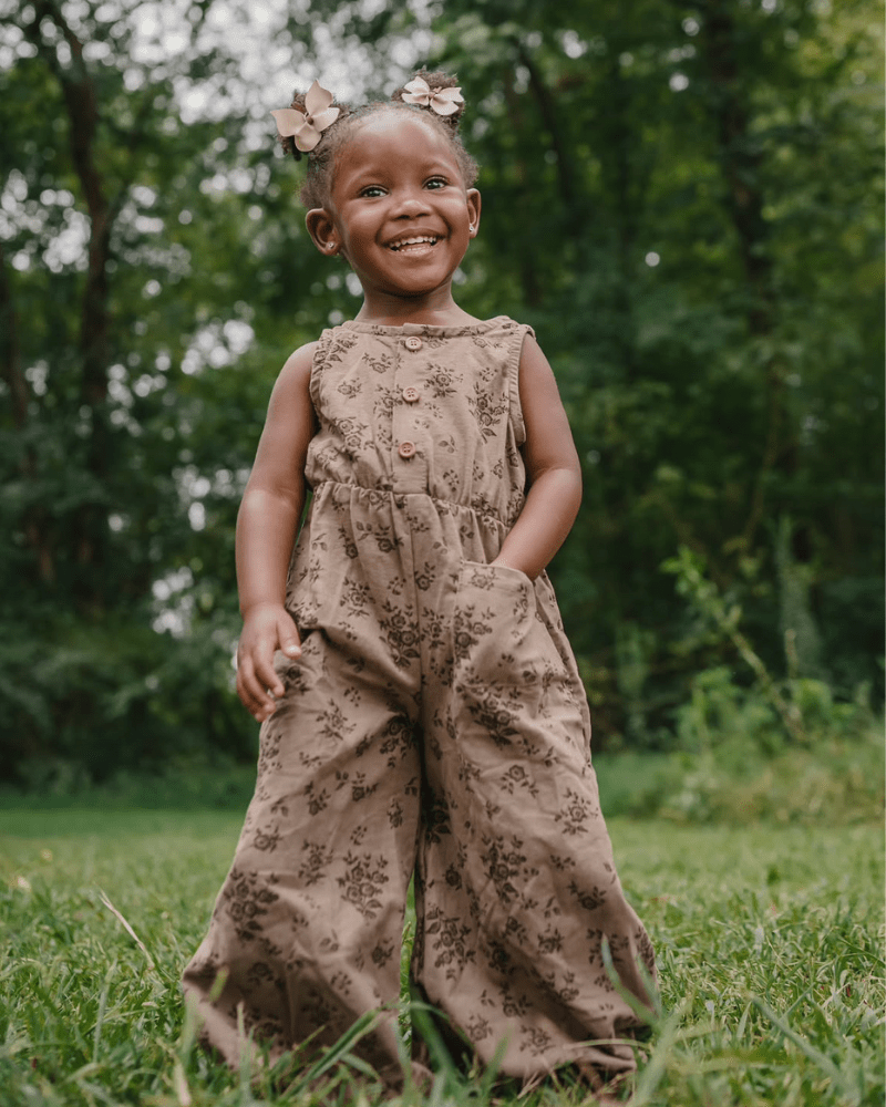 Wren Button Front Jumpsuit - Sepia Garden