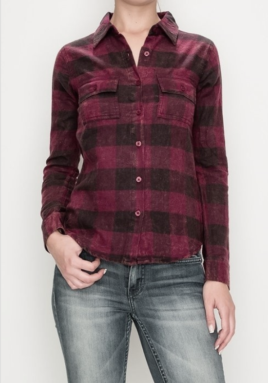 Maroon buffalo plaid button up