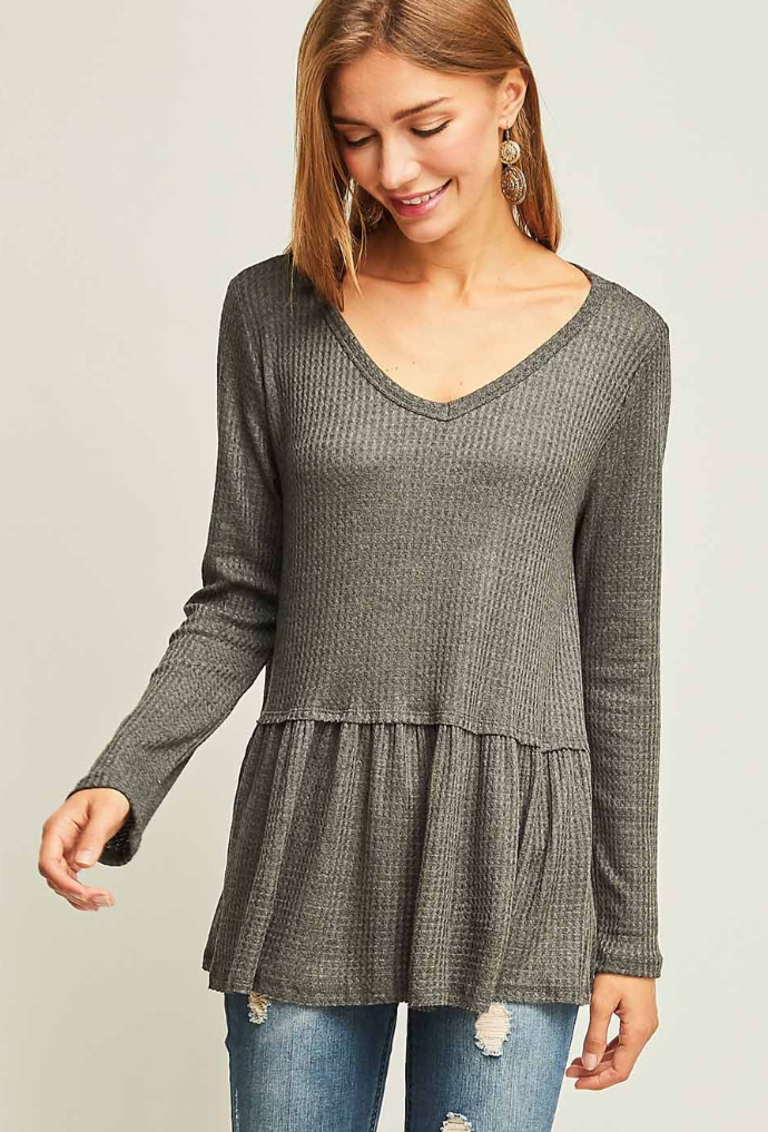 Entro- black waffle knit flare bottom top