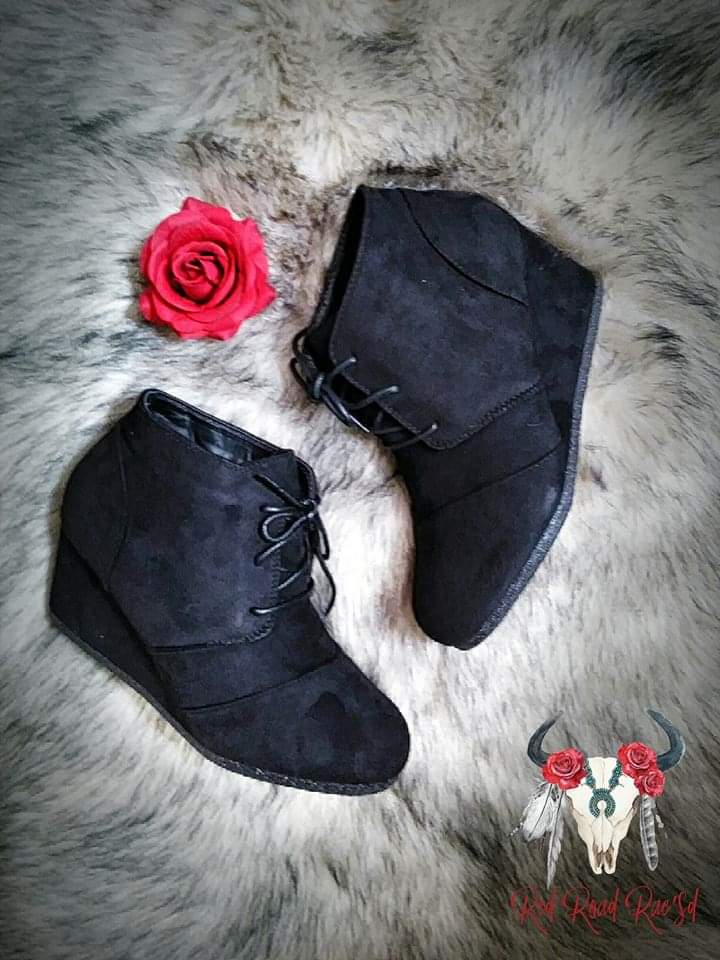 Skye-black suede wedges