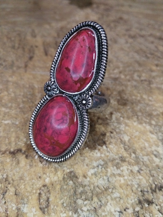 Double Natural Stone Western Style Stretch Ring