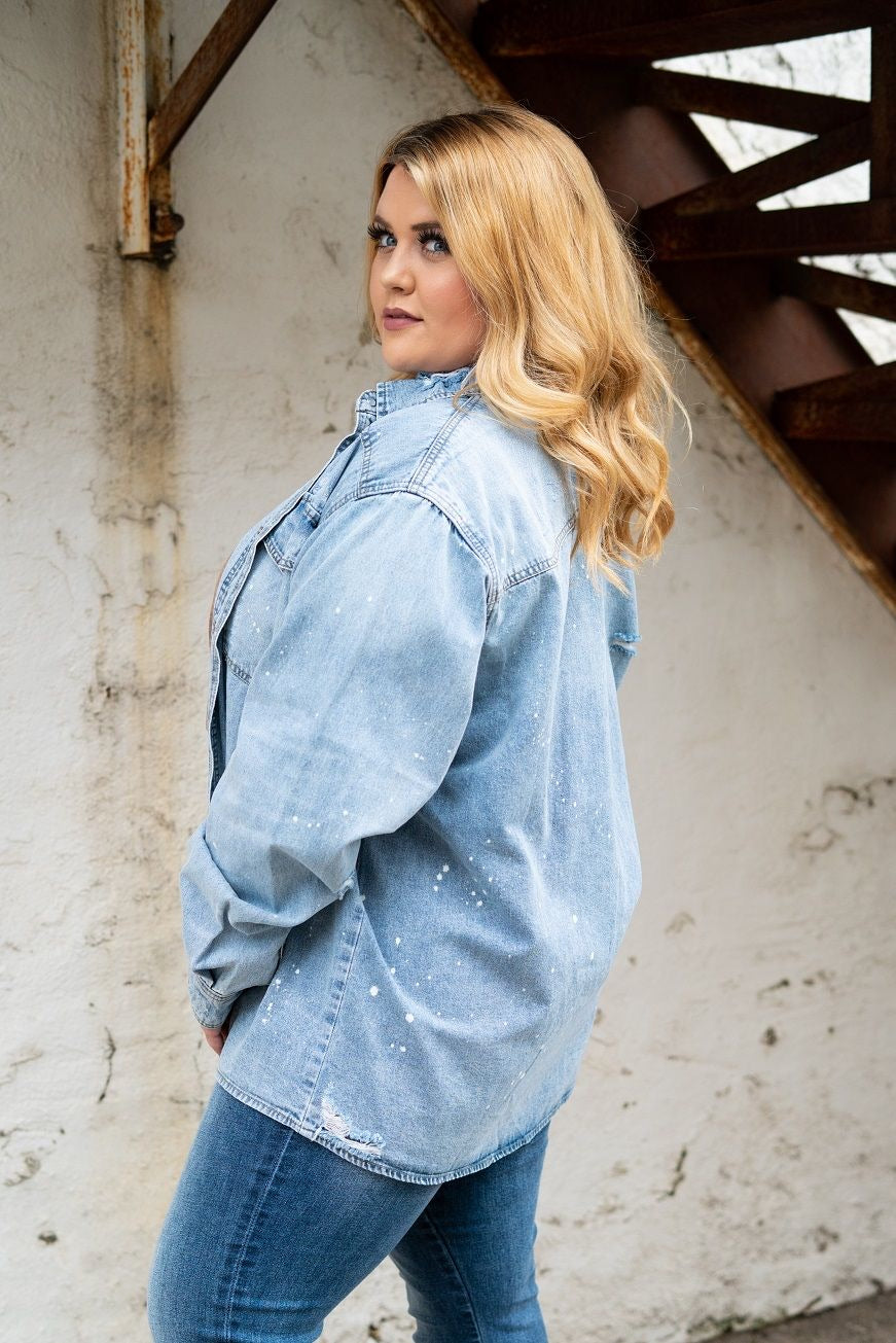 Distressed Denim Button Down