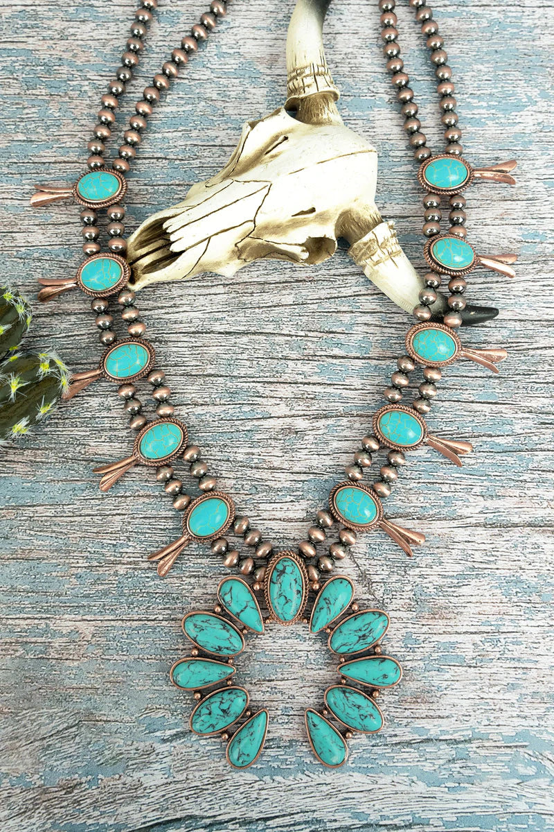 TURQUOISE PIEDRA ARCH COPPER PEARL NECKLACE