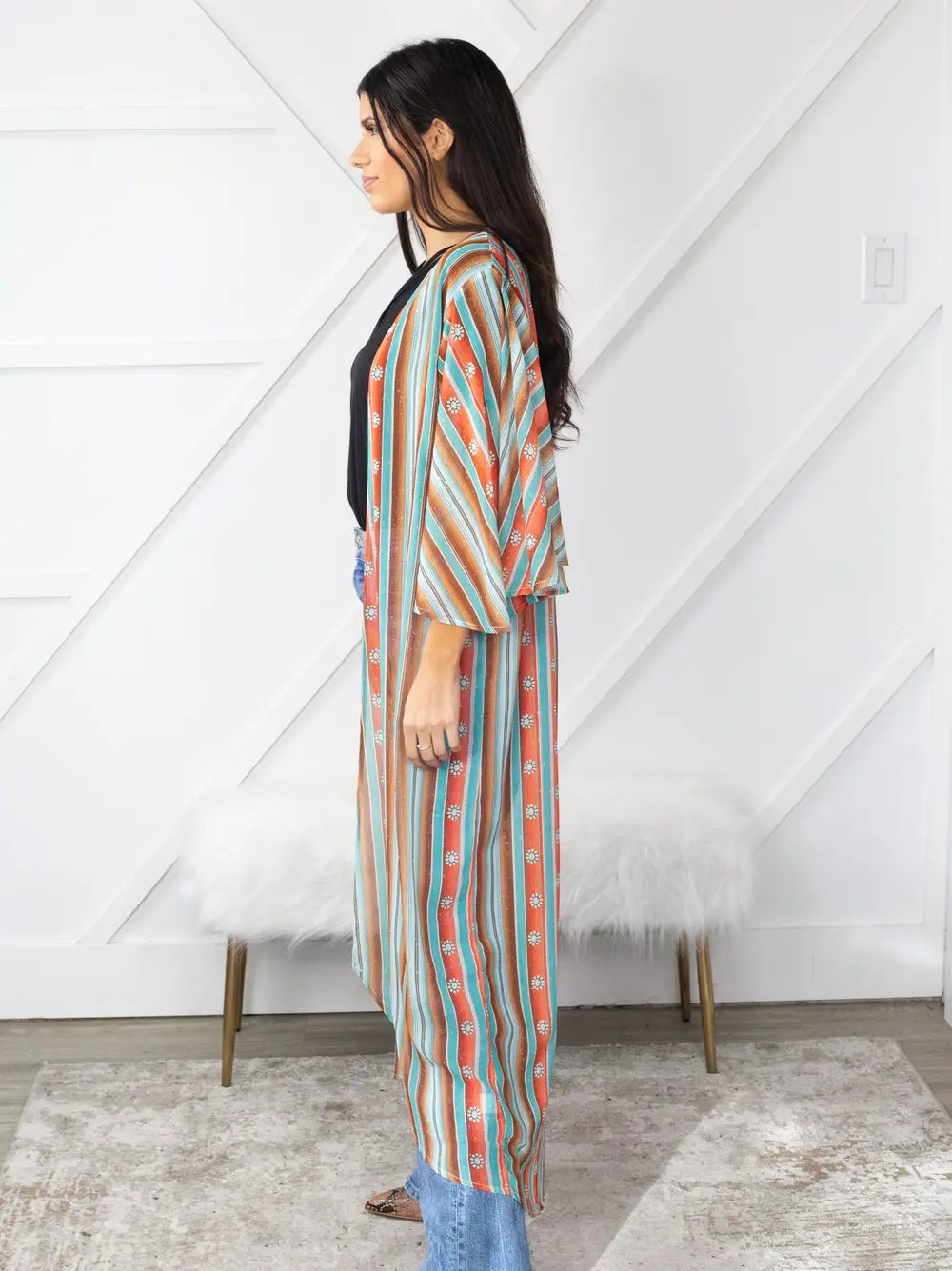Squash Blossom Obsessed Turquoise Serape Kimono