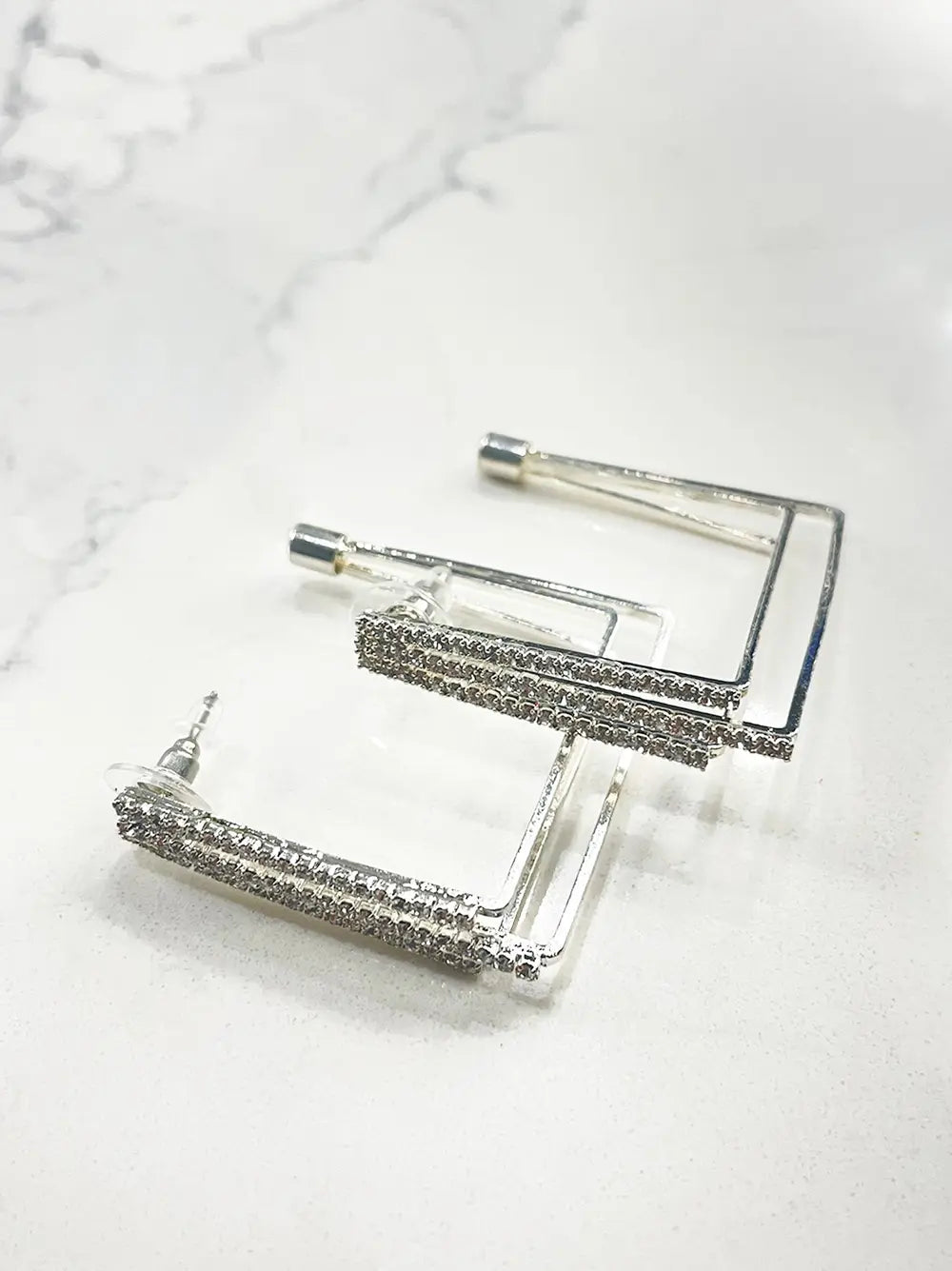 BACK IN THE CITY CRYSTAL LAYERED SQUARE HOOP EARRINGS