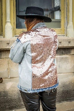 Load image into Gallery viewer, Rockin’ Rose Gold Mermaid Denim Jacket
