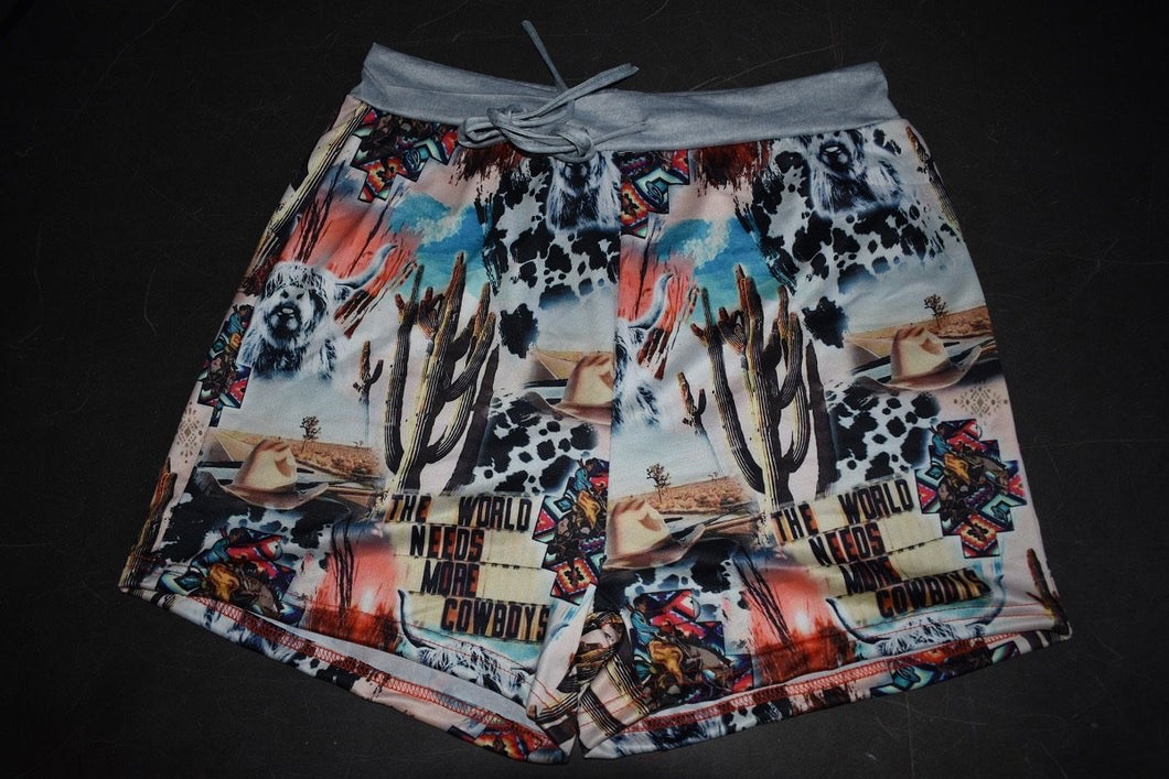 Western Collage Cozy Shorts